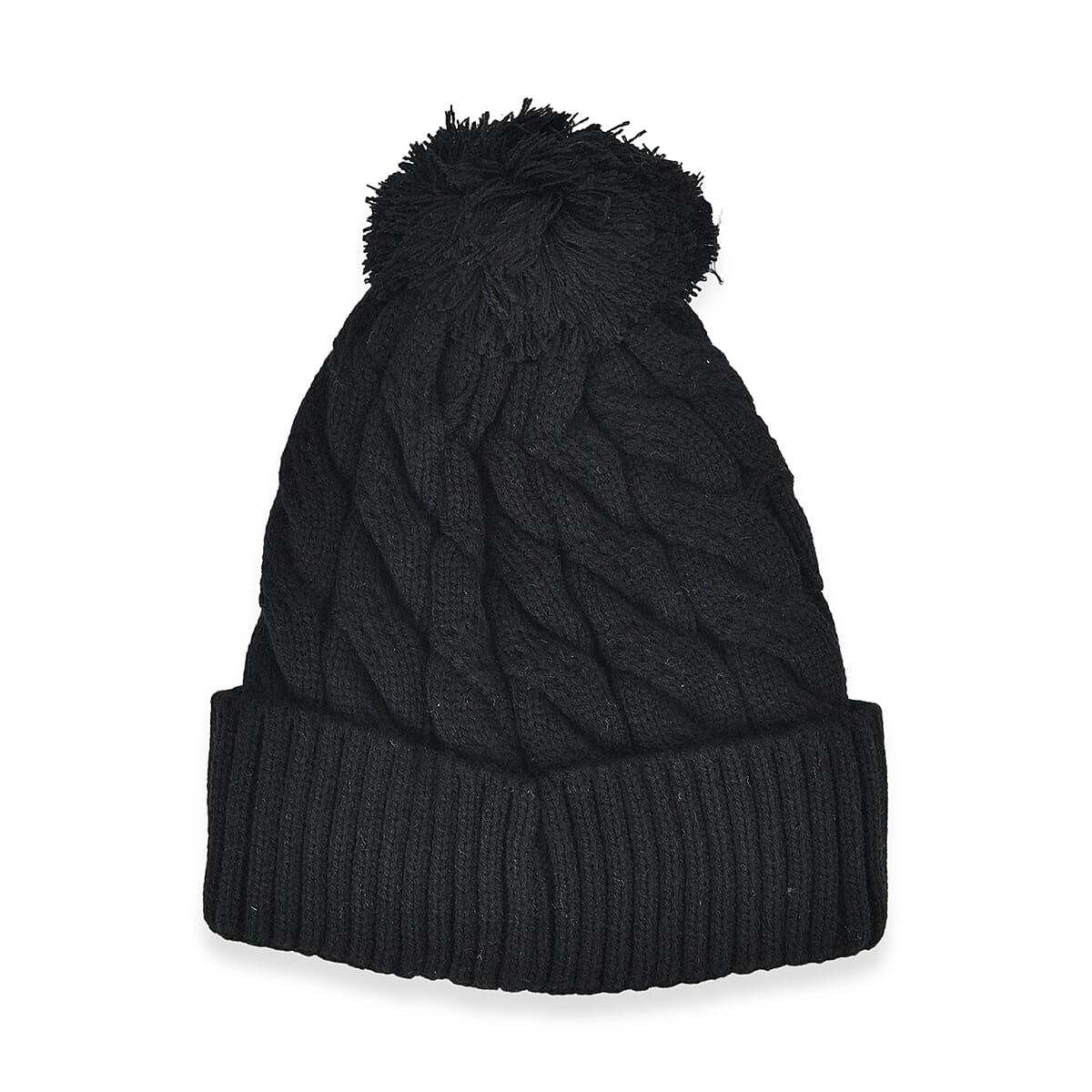 Livmore USB Rechargeable Waterproof LED Lighted Beanie Cap with Sherpa Lining and with Faux fur Bubble - Black image number 3