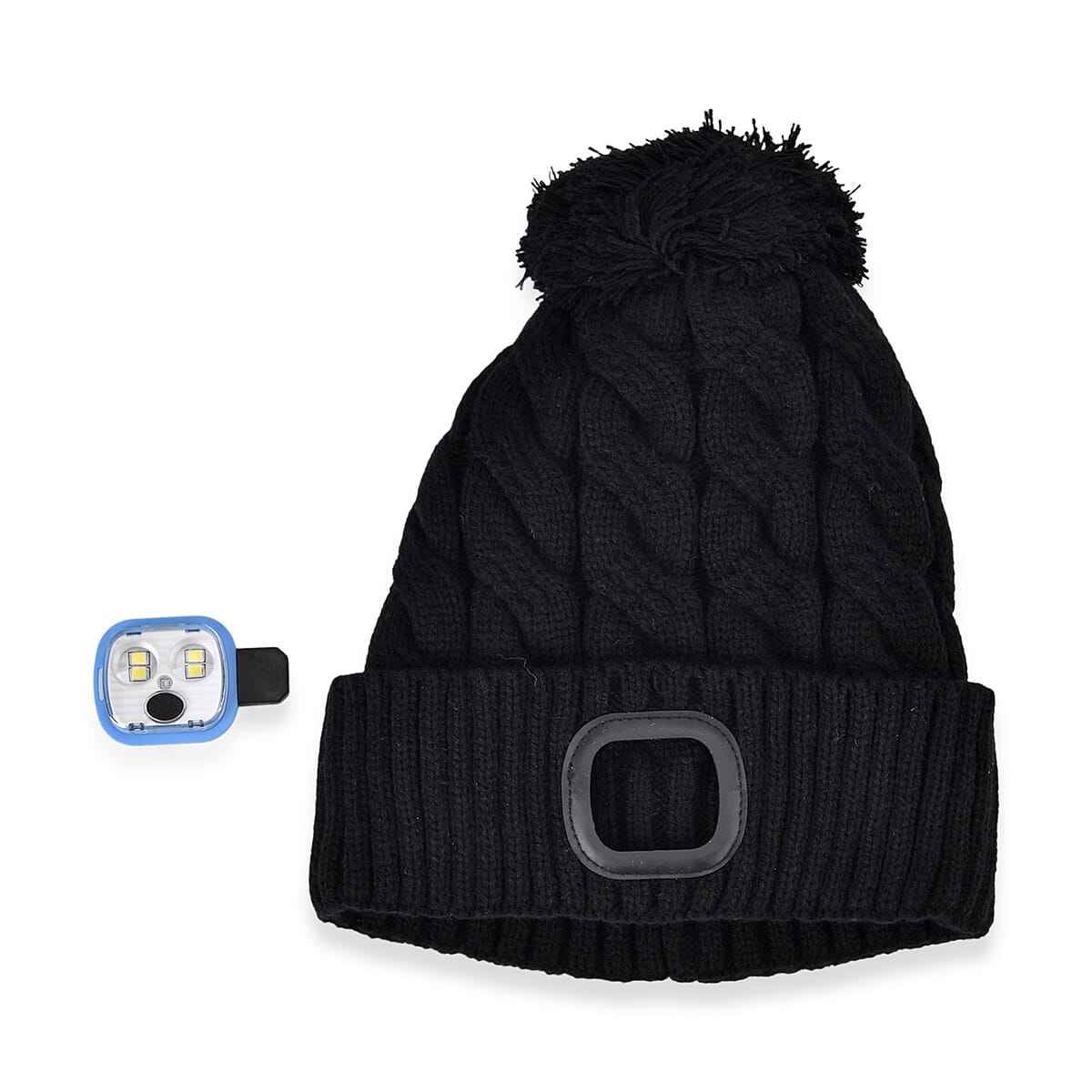 Livmore USB Rechargeable Waterproof LED Lighted Beanie Cap with Sherpa Lining and with Faux fur Bubble - Black image number 4