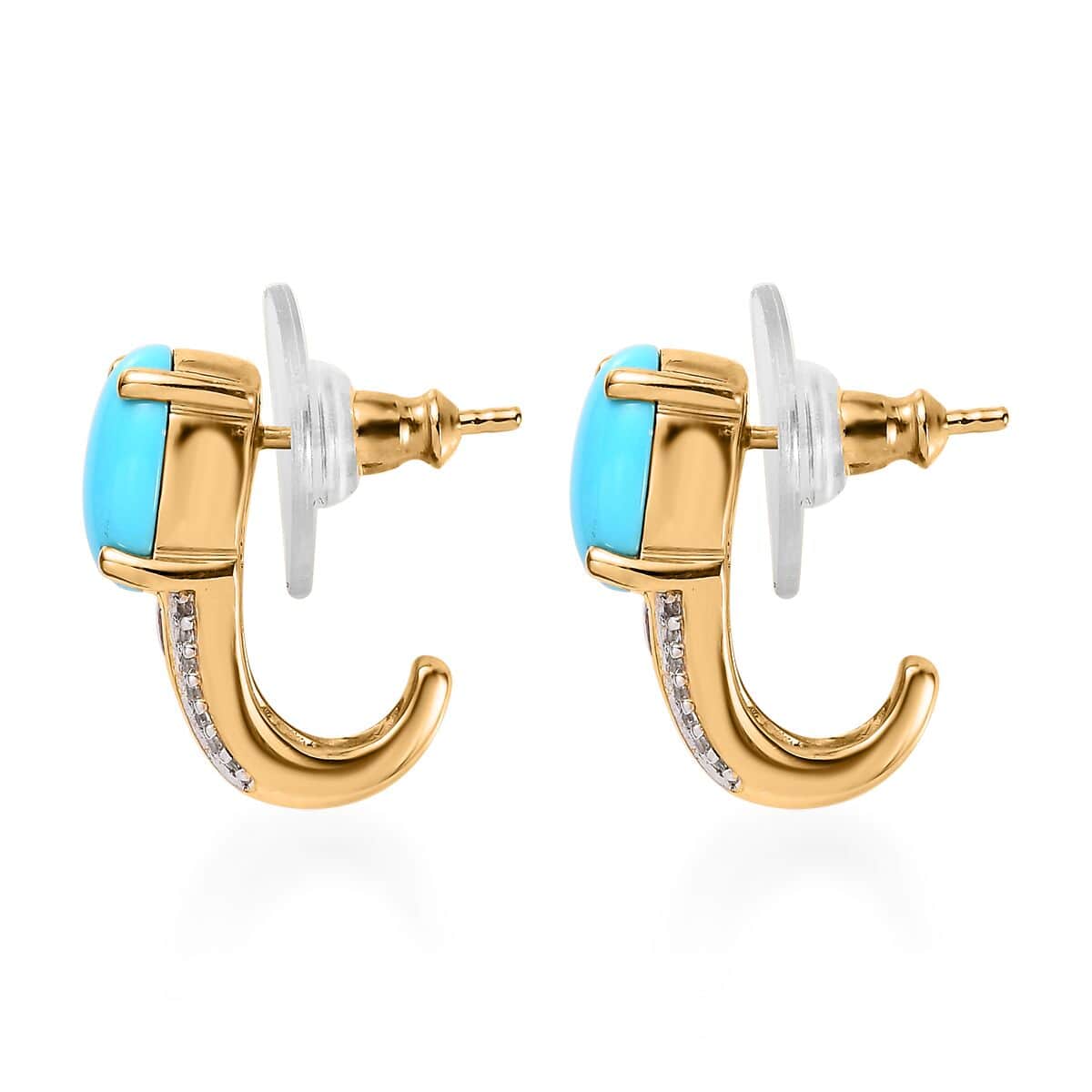 TLV Premium Sleeping Beauty Turquoise, Multi Gemstone J-Hoop Earrings in Vermeil YG Over Sterling Silver 3.30 ctw image number 3