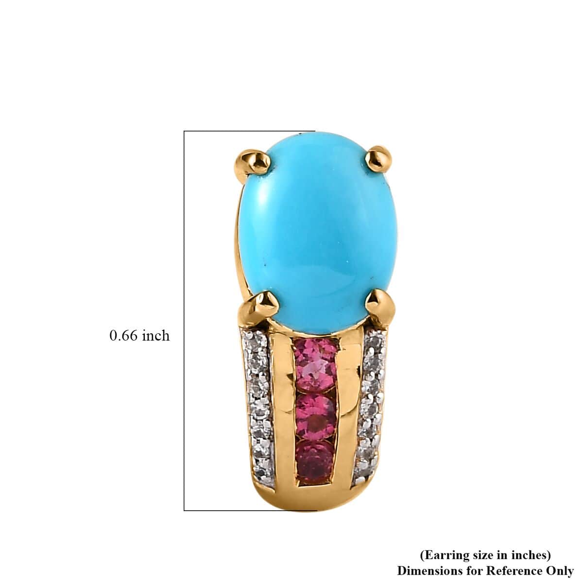 TLV Premium Sleeping Beauty Turquoise, Multi Gemstone J-Hoop Earrings in Vermeil YG Over Sterling Silver 3.30 ctw image number 4