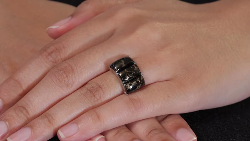 Matrix Silver Shungite 3 Stone Ring in Stainless Steel 5.50 ctw