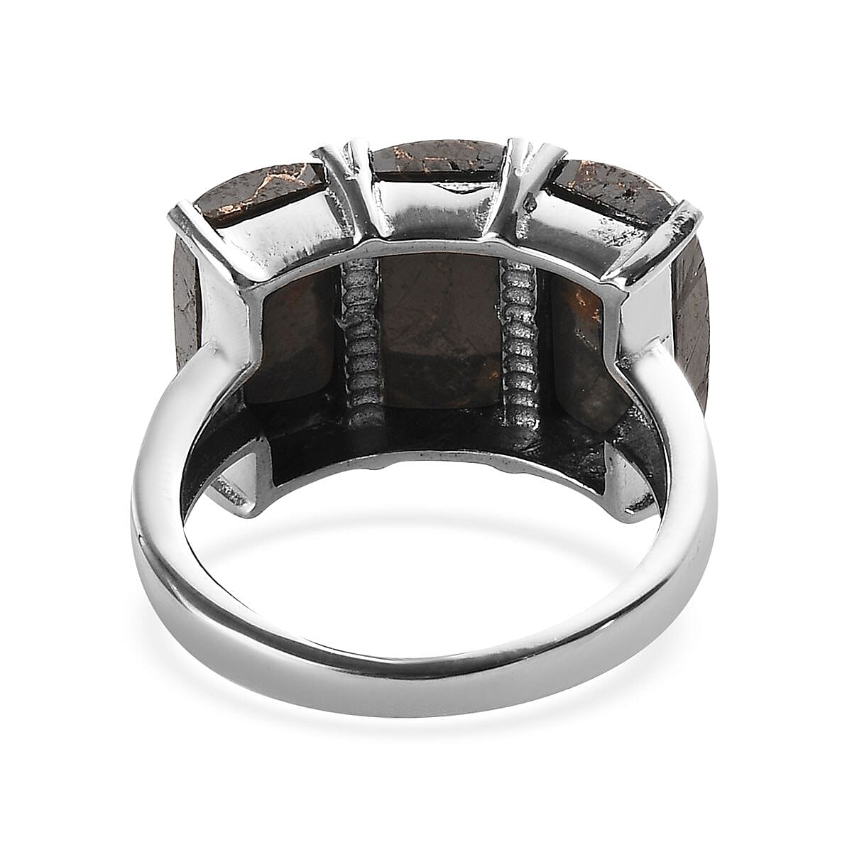 Matrix Silver Shungite 3 Stone Ring in Stainless Steel (Size 10.0) 5.50 ctw