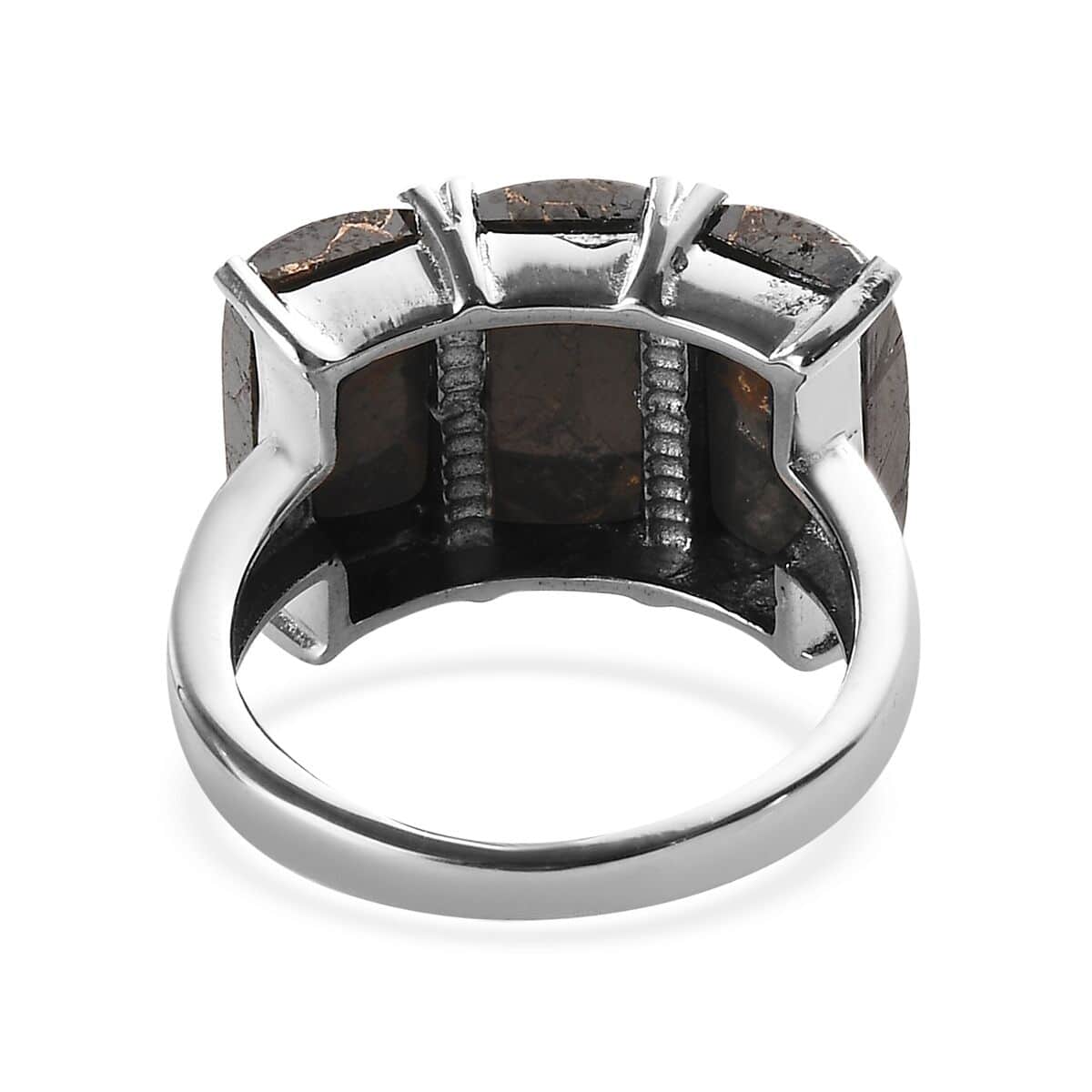 Matrix Silver Shungite 3 Stone Ring in Stainless Steel (Size 10.0) 5.50 ctw image number 4