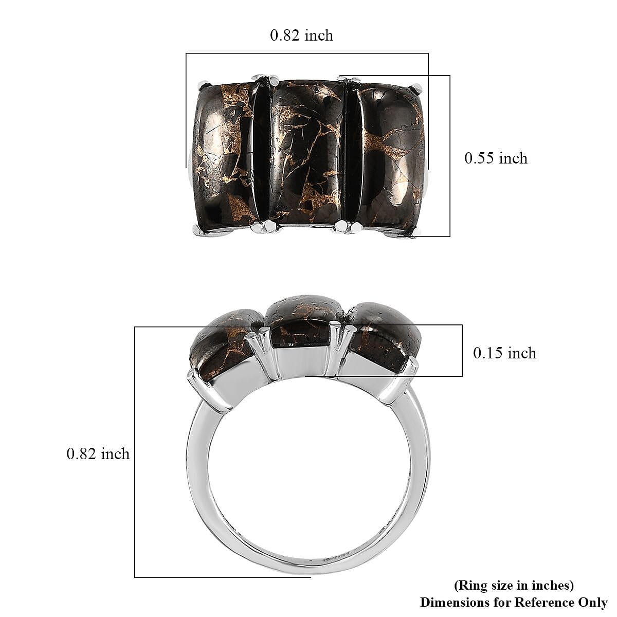 Matrix Silver Shungite 3 Stone Ring in Stainless Steel (Size 10.0) 5.50 ctw