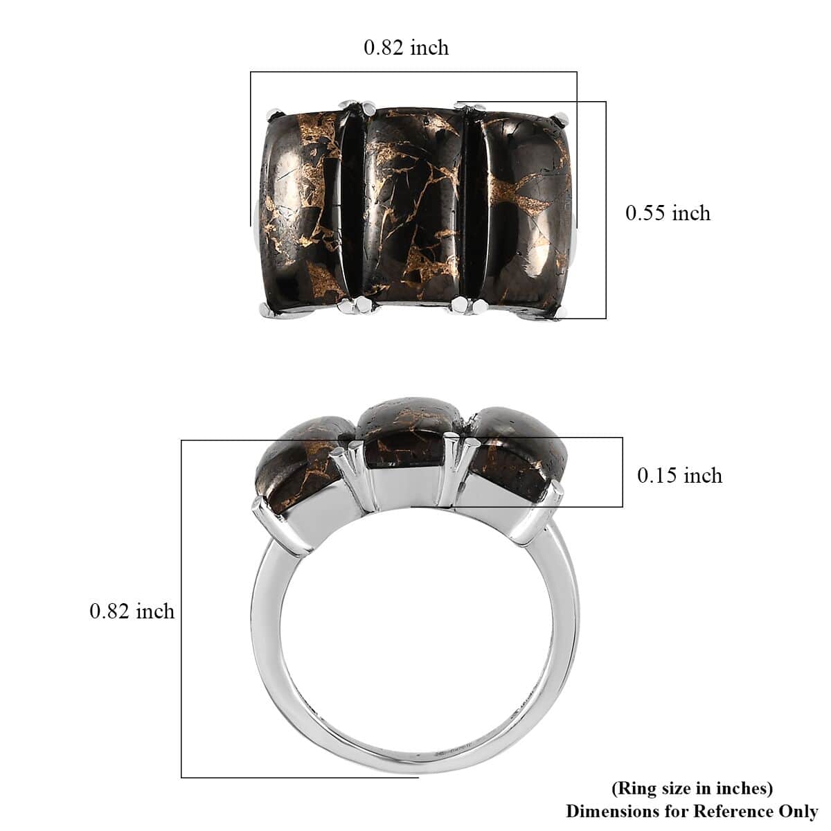 Matrix Silver Shungite 3 Stone Ring in Stainless Steel (Size 10.0) 5.50 ctw image number 5
