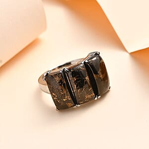 Matrix Silver Shungite 5.50 ctw 3 Stone Ring in Stainless Steel (Size 7.0)