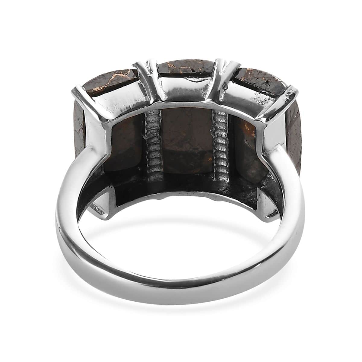 Matrix Silver Shungite 5.50 ctw 3 Stone Ring in Stainless Steel (Size 7.0) image number 4