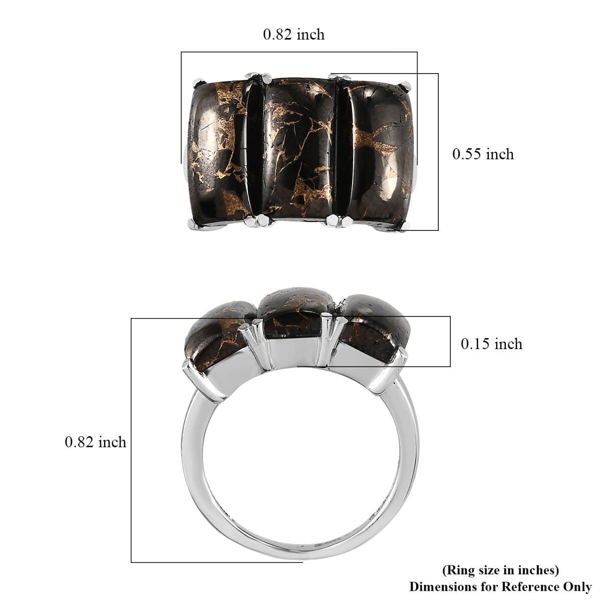 Matrix Silver Shungite 5.50 ctw 3 Stone Ring in Stainless Steel (Size 7.0) image number 5