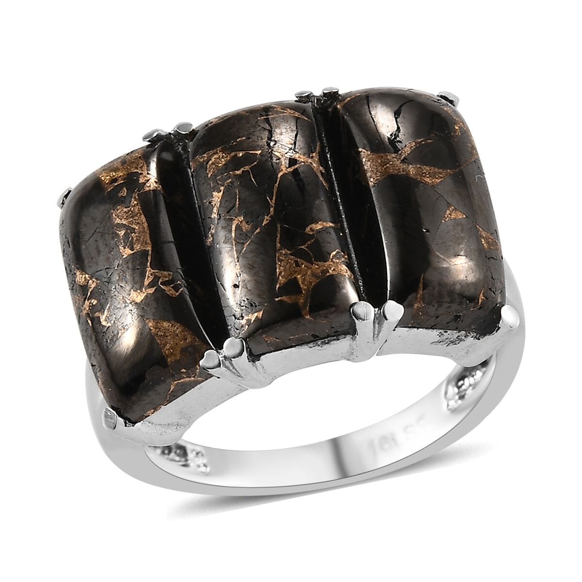 Matrix Silver Shungite 3 Stone Ring in Stainless Steel (Size 8.0) 5.50 ctw image number 0