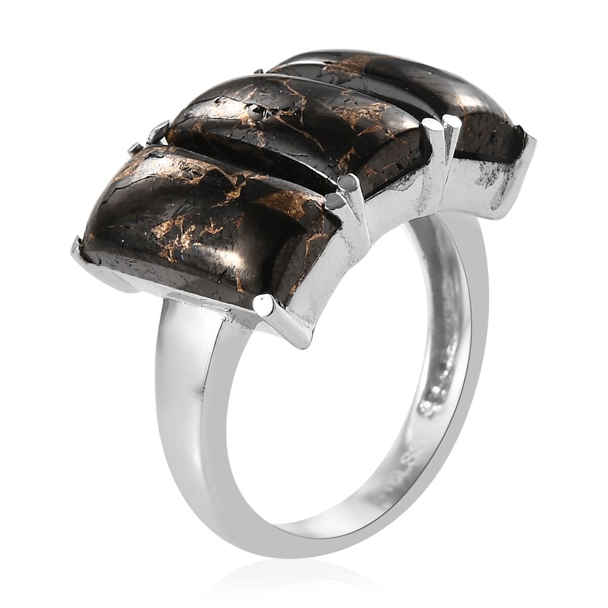 Matrix Silver Shungite 3 Stone Ring in Stainless Steel (Size 8.0) 5.50 ctw image number 3