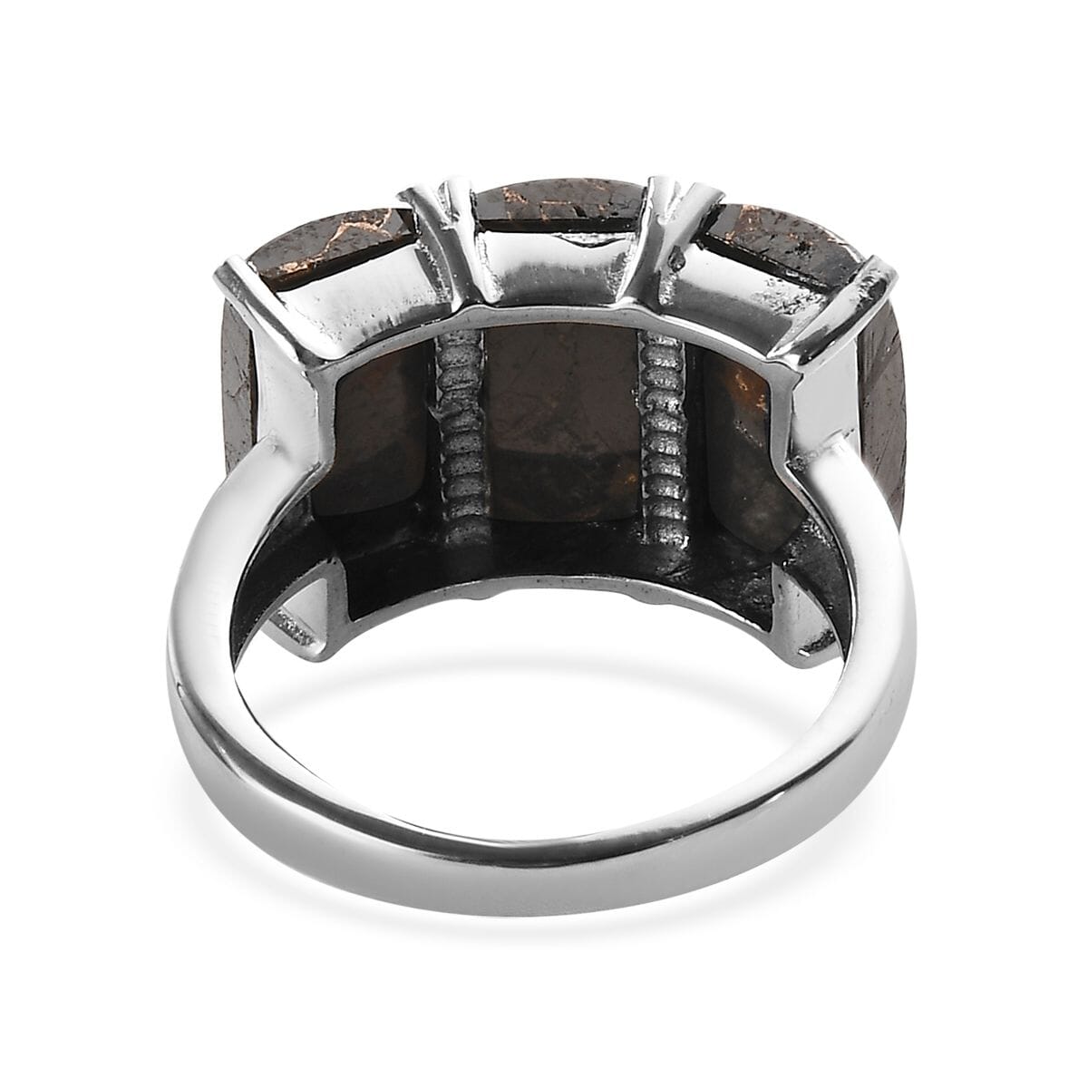 Matrix Silver Shungite 3 Stone Ring in Stainless Steel (Size 8.0) 5.50 ctw image number 4
