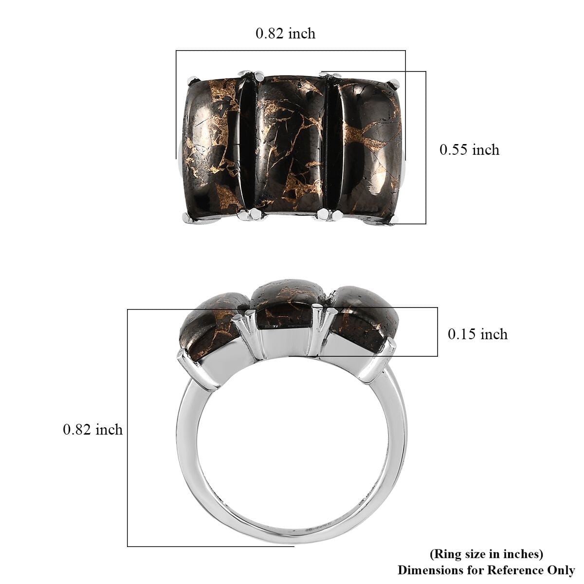 Matrix Silver Shungite 3 Stone Ring in Stainless Steel (Size 8.0) 5.50 ctw image number 5