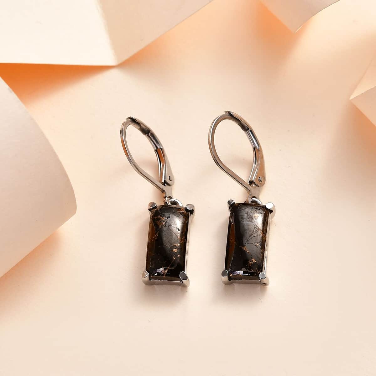 Matrix Silver Shungite Lever Back Earrings in Stainless Steel 3.75 ctw image number 1