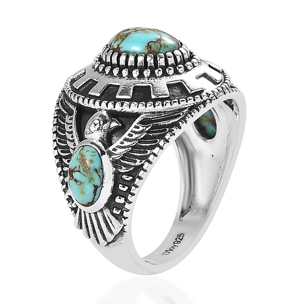 Artisan Crafted Blue Moon Turquoise Eagle Ring in Sterling Silver (Size 6.0) 2.10 ctw image number 2