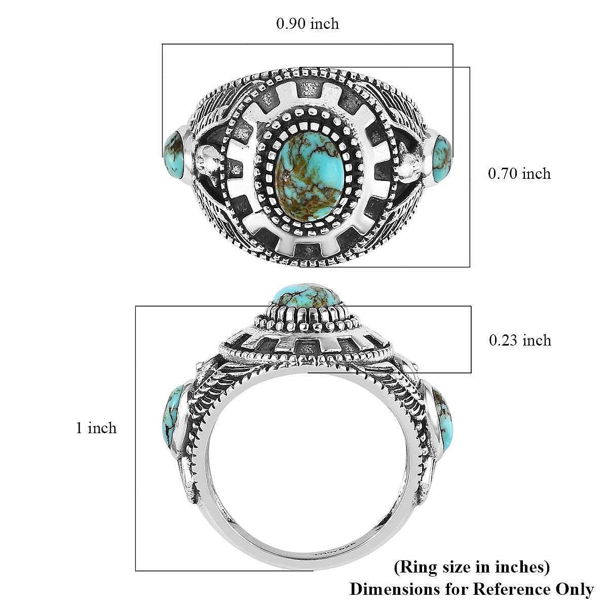 Artisan Crafted Blue Moon Turquoise Eagle Ring in Sterling Silver (Size 6.0) 2.10 ctw image number 4