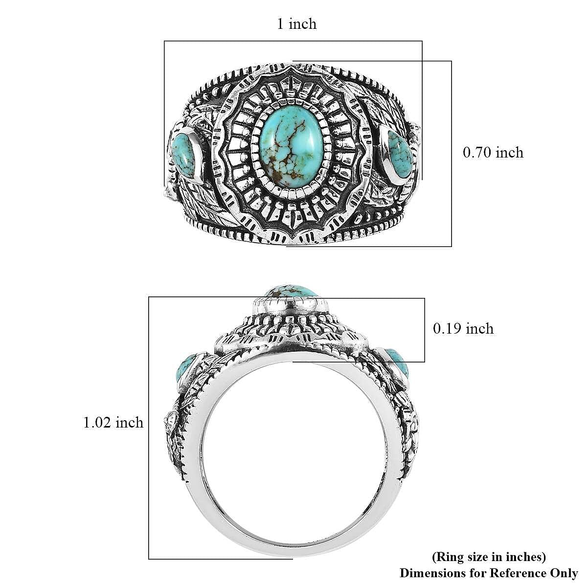 Artisan Crafted Blue Moon Turquoise Leaves Ring in Sterling Silver (Size 7.0) 1.60 ctw image number 5
