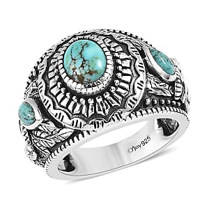 Artisan Crafted Blue Moon Turquoise Leaves Ring in Sterling Silver (Size 9.0) 1.60 ctw