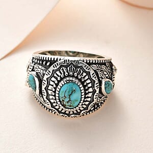 Artisan Crafted Blue Moon Turquoise Leaves Ring in Sterling Silver (Size 9.0) 1.60 ctw