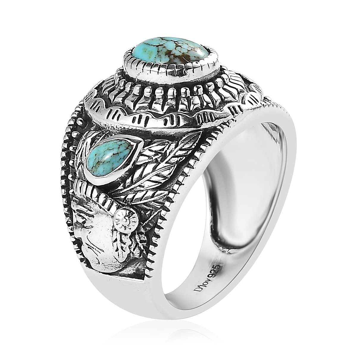 Artisan Crafted Blue Moon Turquoise Leaves Ring in Sterling Silver (Size 9.0) 1.60 ctw image number 2