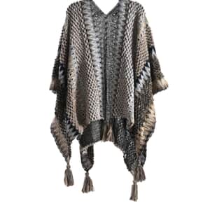 Grey Color Zigzag Pattern Knitted Shawl