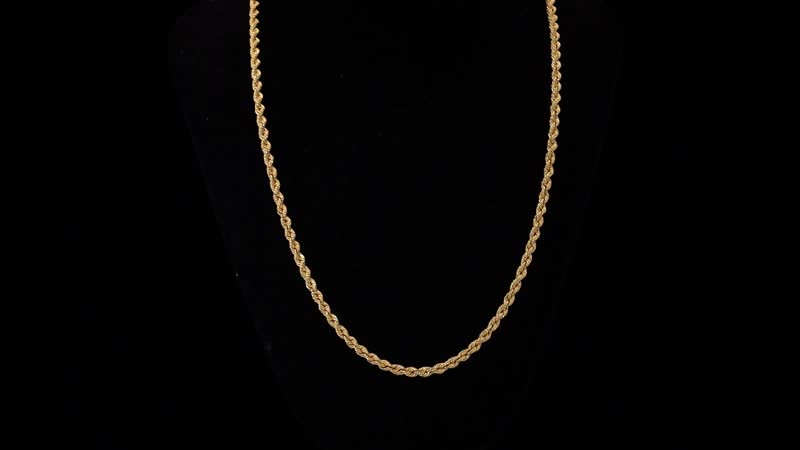 3.3mm Rope Chain Necklace in 22K Yellow Gold 9.0 Grams 20 Inches