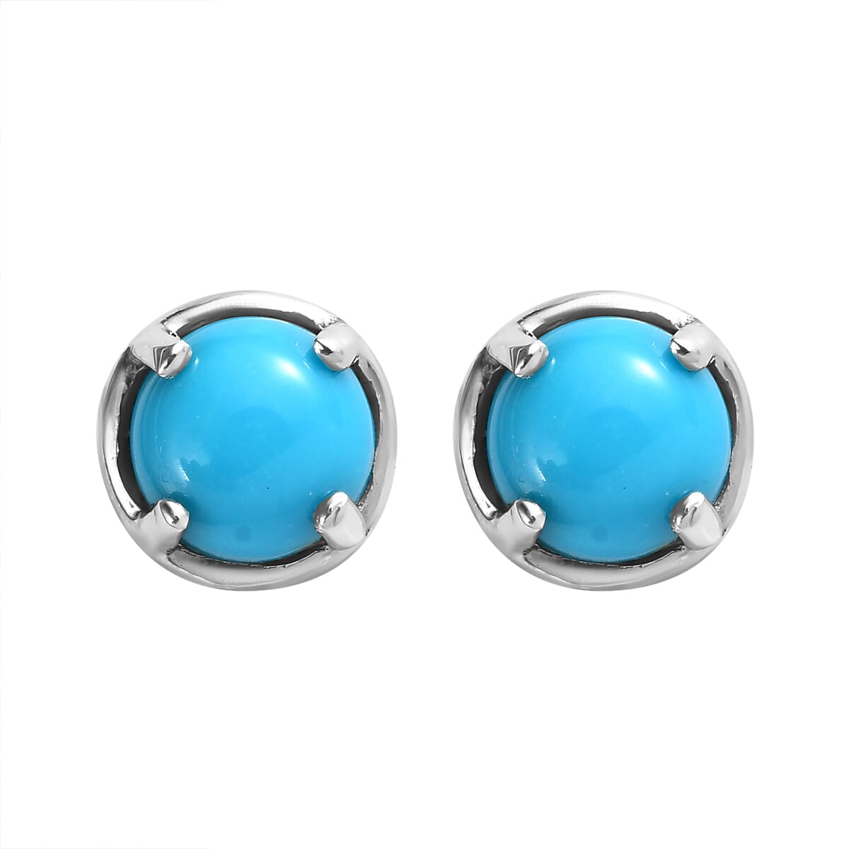 Sleeping Beauty Turquoise Solitaire Stud Earrings in Platinum Over Sterling Silver 1.00 ctw image number 0