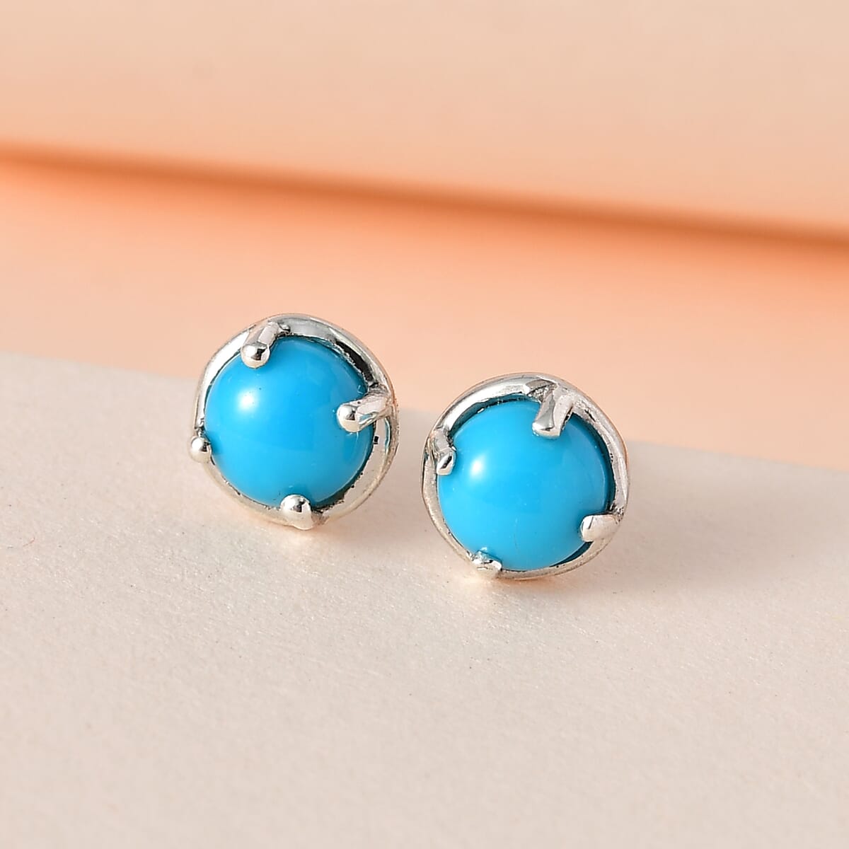 Sleeping Beauty Turquoise Solitaire Stud Earrings in Platinum Over Sterling Silver 1.00 ctw image number 1