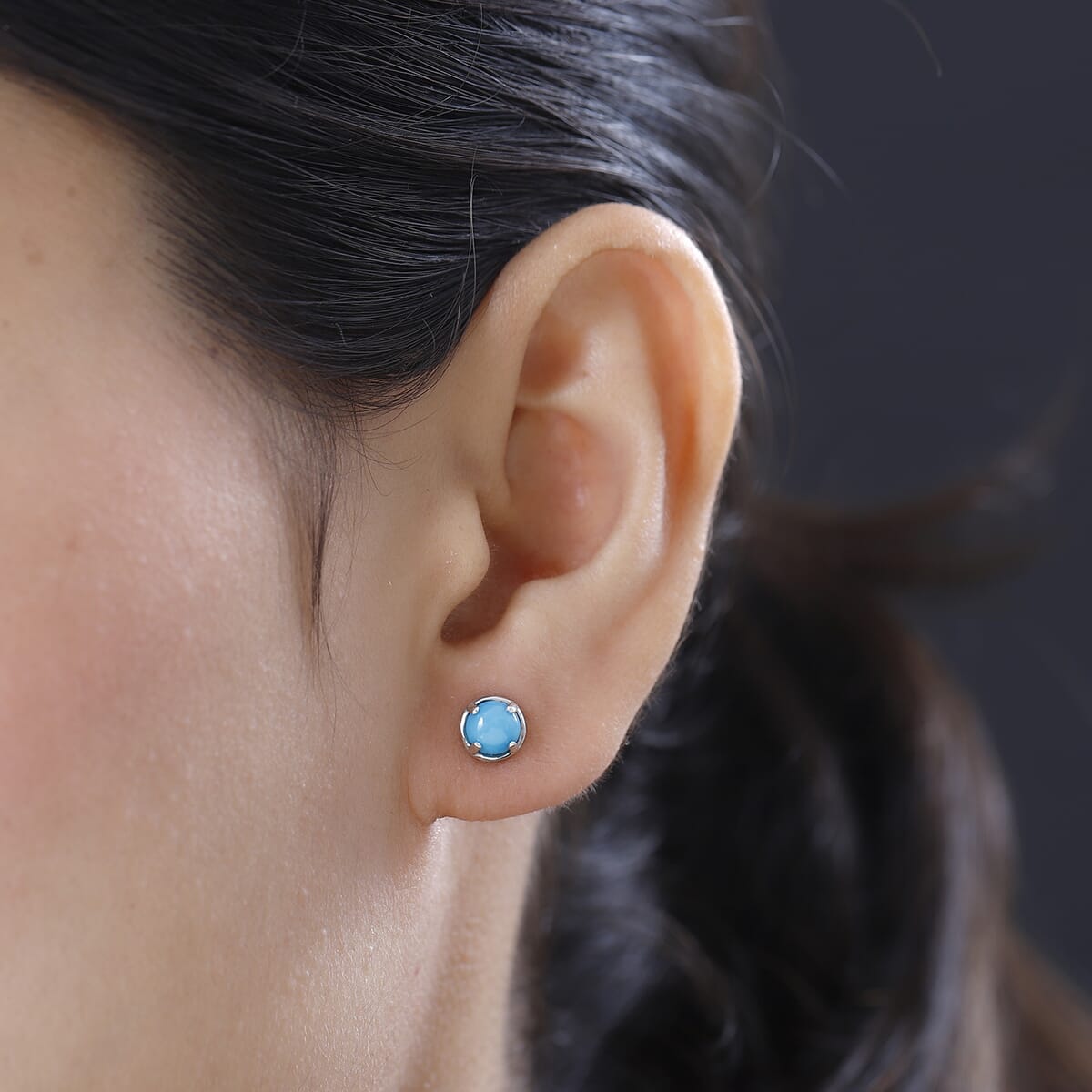 Sleeping Beauty Turquoise Solitaire Stud Earrings in Platinum Over Sterling Silver 1.00 ctw image number 2