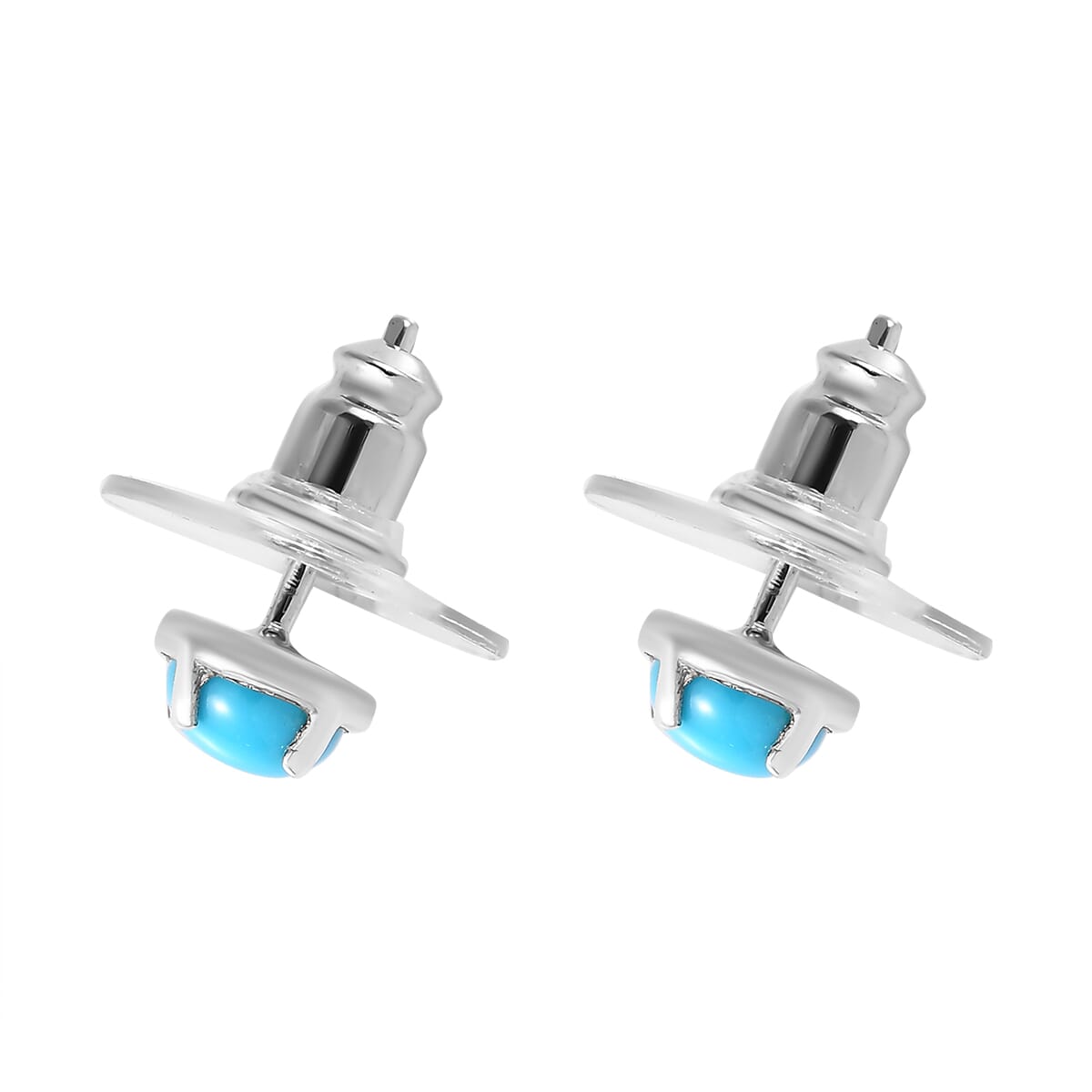 Sleeping Beauty Turquoise Solitaire Stud Earrings in Platinum Over Sterling Silver 1.00 ctw image number 3