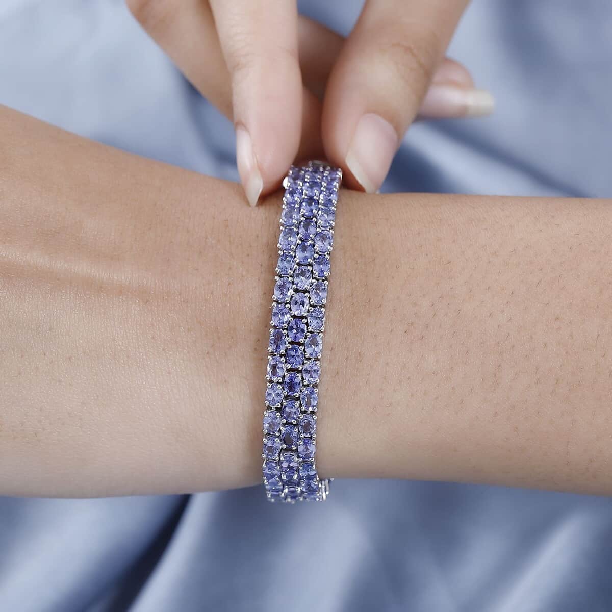 Karis Tanzanite Three-Row Bracelet in Platinum Bond (7.25 In) (Del. in 5-7 Days) 21.00 ctw image number 2