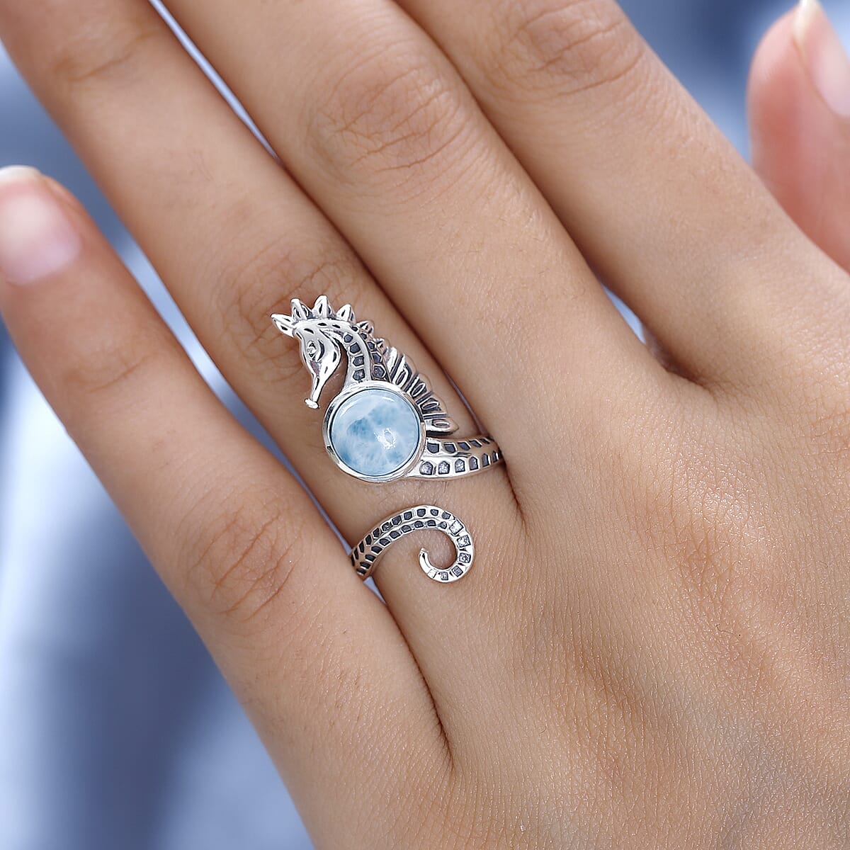 Larimar Seahorse Ring in Platinum Over Sterling Silver 2.65 ctw image number 2