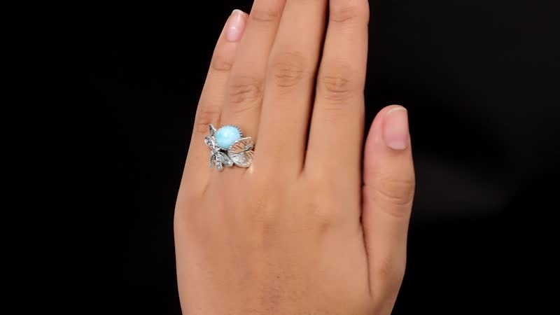 Larimar Dragonfly Ring in Sterling Silver 3.25 ctw