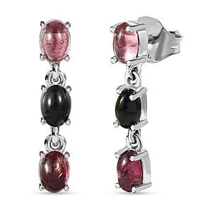 Multi-Tourmaline 1.50 ctw Earrings in Platinum Over Sterling Silver