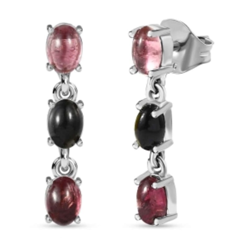 Multi-Tourmaline 1.50 ctw Earrings in Platinum Over Sterling Silver