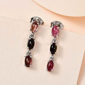 Multi-Tourmaline 1.50 ctw Earrings in Platinum Over Sterling Silver