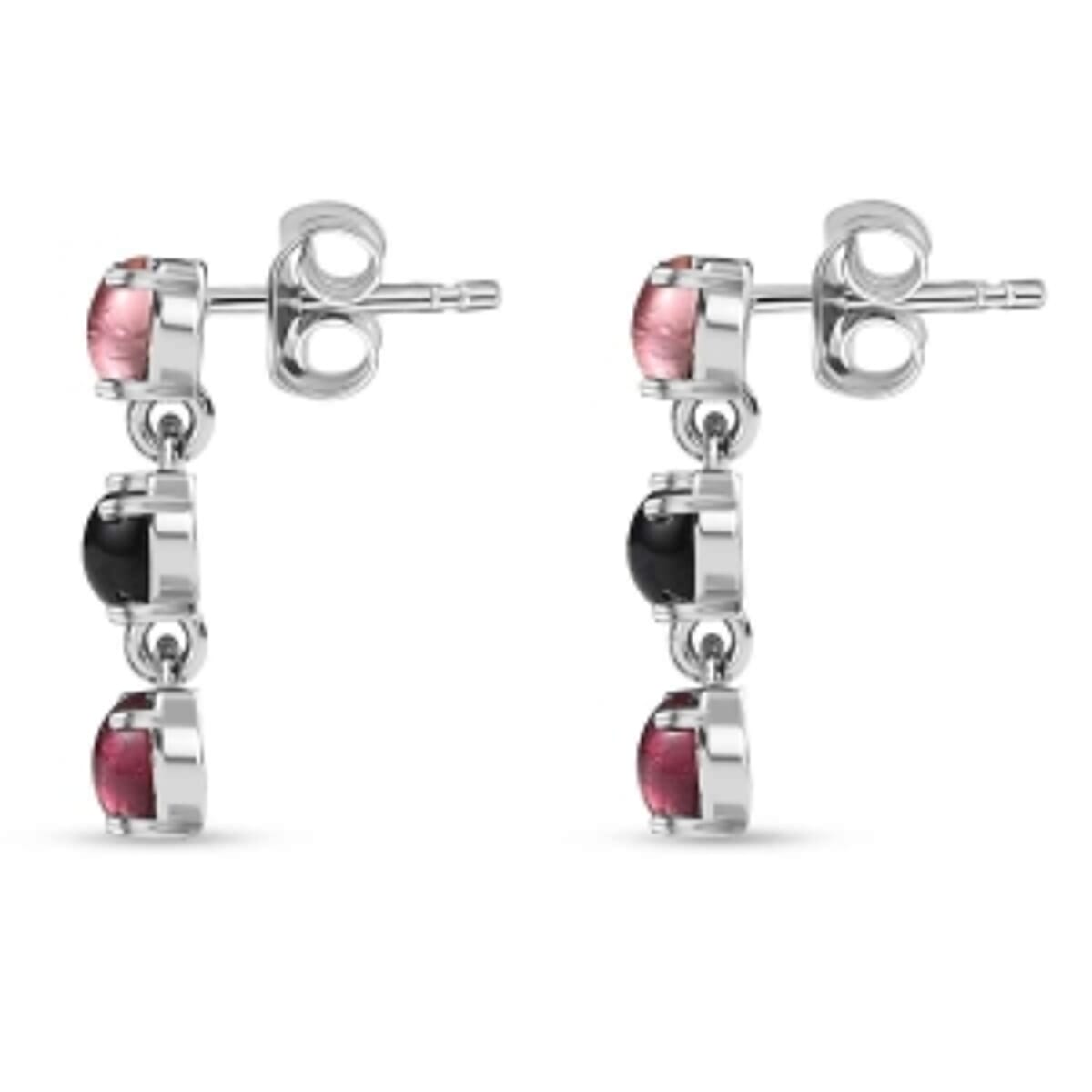 Multi-Tourmaline 1.50 ctw Earrings in Platinum Over Sterling Silver image number 3