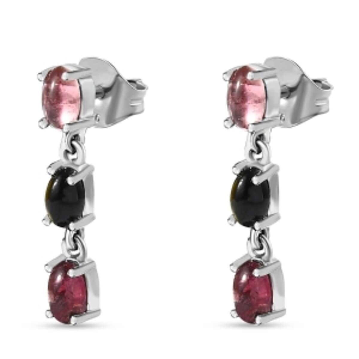 Multi-Tourmaline 1.50 ctw Earrings in Platinum Over Sterling Silver image number 4