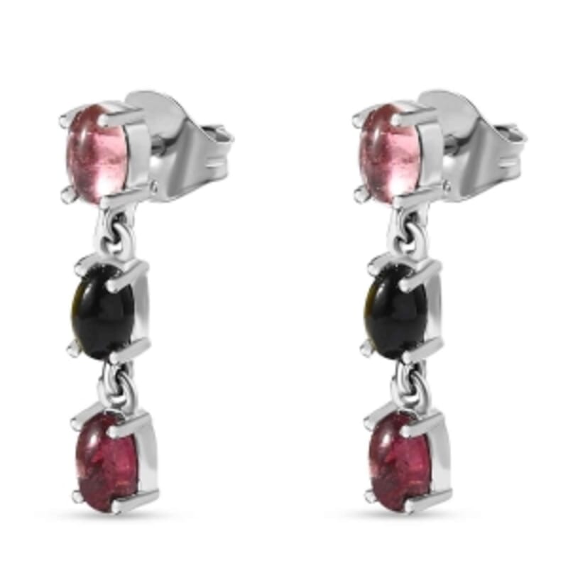 Multi-Tourmaline 1.50 ctw Earrings in Platinum Over Sterling Silver