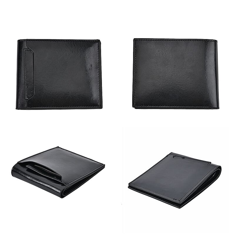 3 Piece Set -Black Faux Leather RFID Wallet, Pen and Stainless Steel Knife 