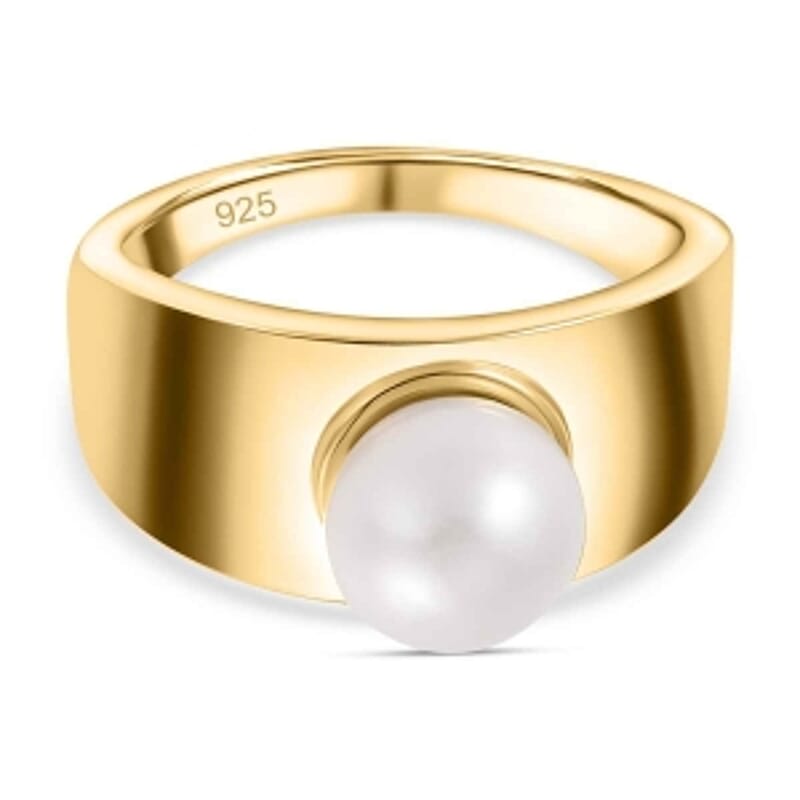 Freshwater Pearl 3.41 ctw Fancy Ring in Vermeil Yellow Gold Over Sterling Silver (Size 10)