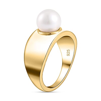 Freshwater Pearl 3.41 ctw Fancy Ring in Vermeil Yellow Gold Over Sterling Silver (Size 10)