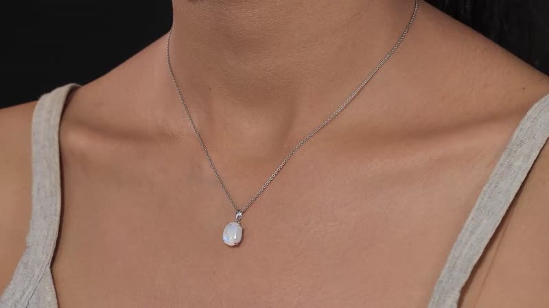 Luxoro 10K White Gold Premium Rainbow Moonstone Solitaire Pendant 2.60 ctw