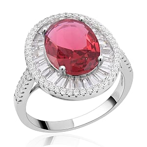Simulated Rose and White Diamond Double Halo Ring in Silvertone (Size 9.0) 14.50 ctw