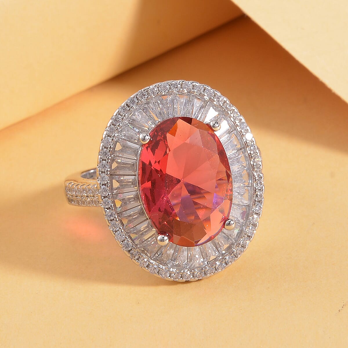 Simulated Rose and White Diamond Double Halo Ring in Silvertone (Size 9.0) 14.50 ctw image number 1