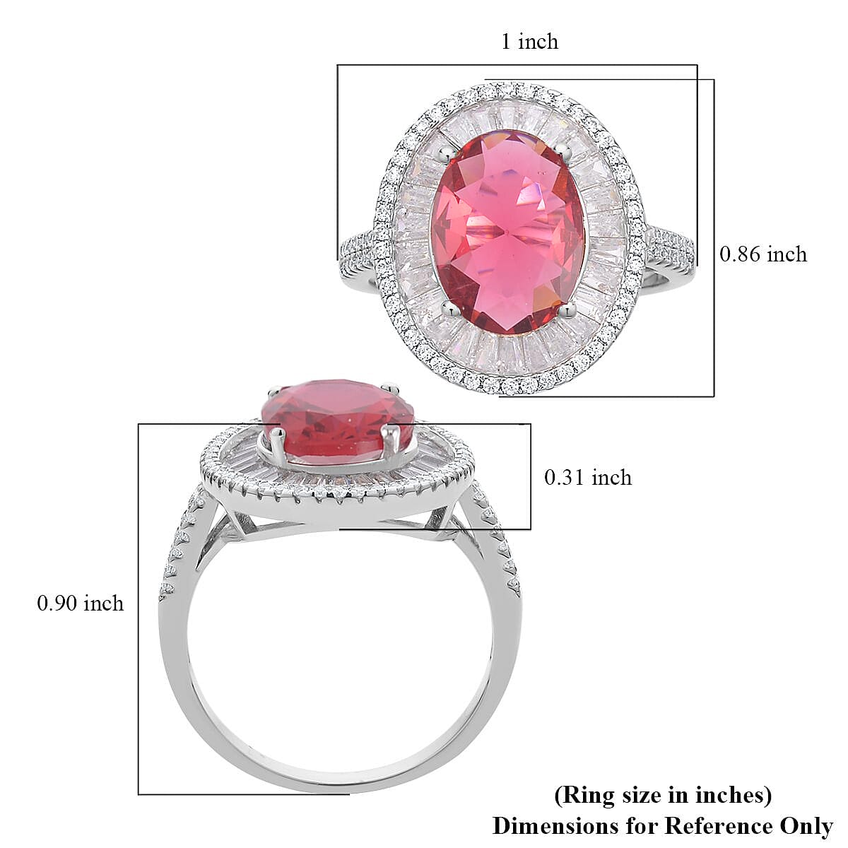 Simulated Rose and White Diamond Double Halo Ring in Silvertone (Size 9.0) 14.50 ctw image number 5