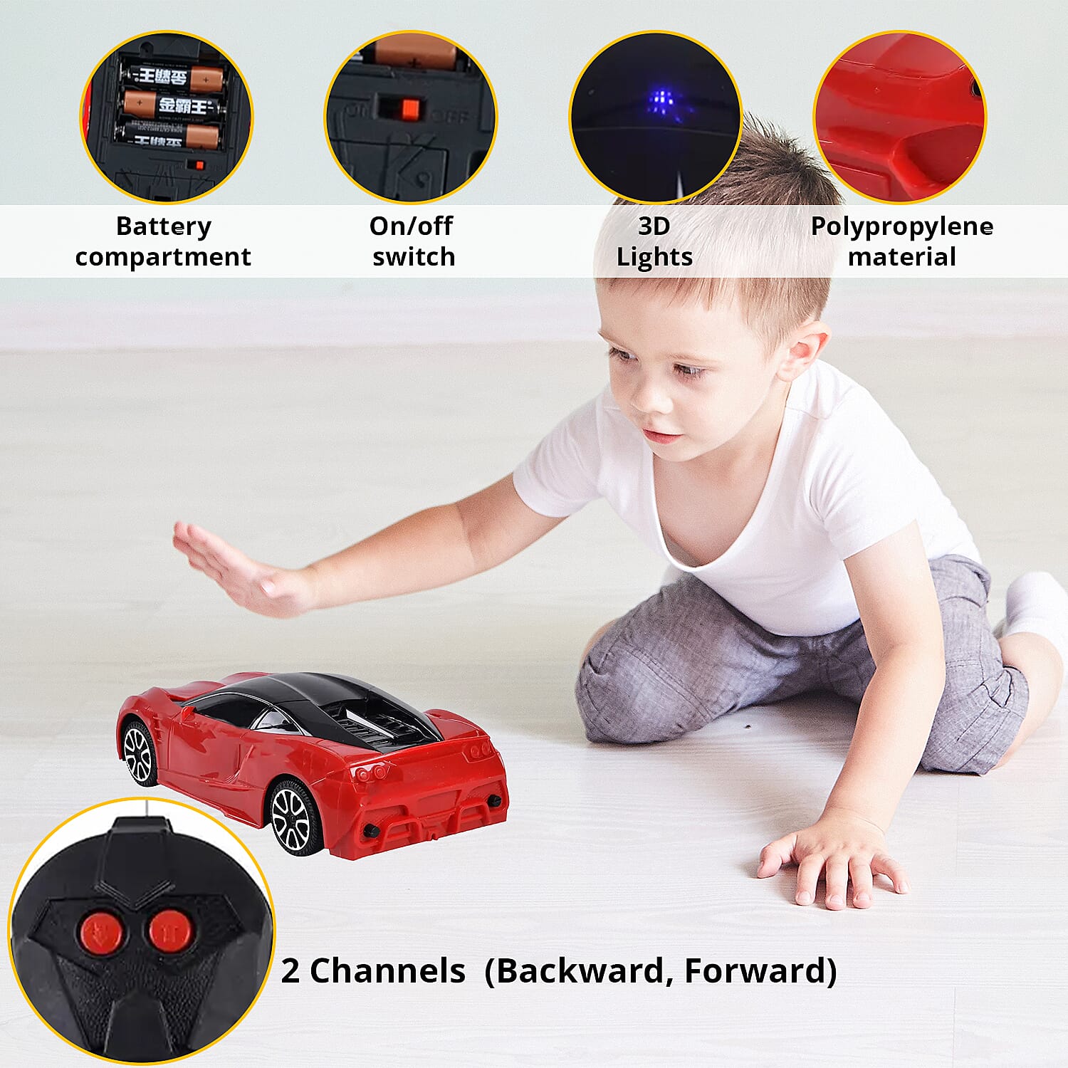 Red 4 Channels RC Stunt Car with Lights and Remote Control, Kids Stunt Car Toy For Birthday Gift (3xAA for Car, 2xAA for Controller Battery Not Included)