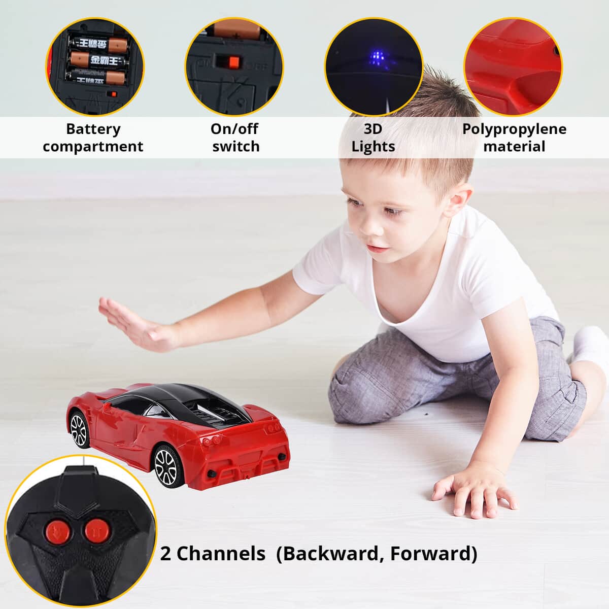 Set of 2 Red Channel Car with 3D Lights (3xAA for Car, 2xAA for Controller Battery Not Included) image number 1