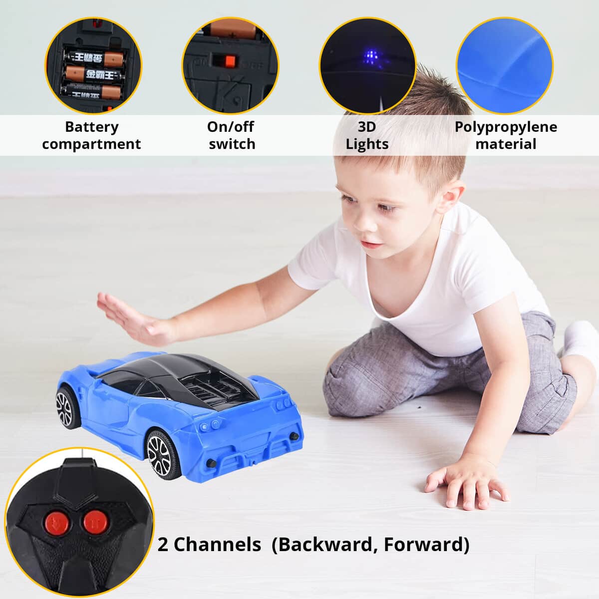 Blue 4 Channels RC Stunt Car with Lights and Remote Control, Kids Stunt Car Toy For Birthday Gift (3xAA for Car, 2xAA for Controller Battery Not Included) image number 1