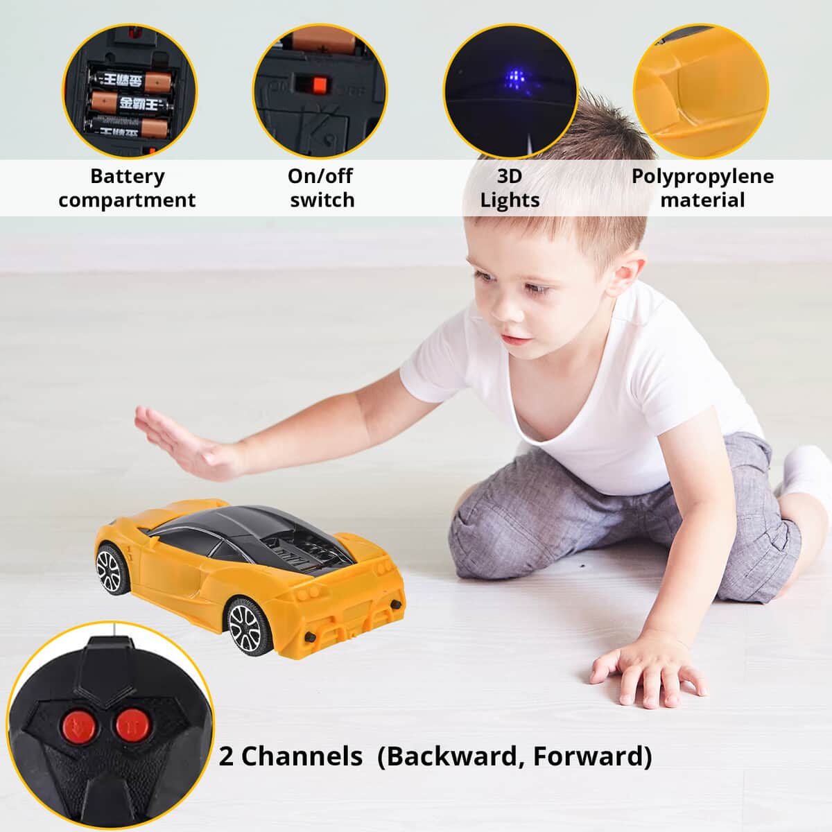 Yellow 4 Channels RC Stunt Car with Lights and Remote Control, Kids Stunt Car Toy For Birthday Gift (3xAA for Car, 2xAA for Controller Battery Not Included) image number 1