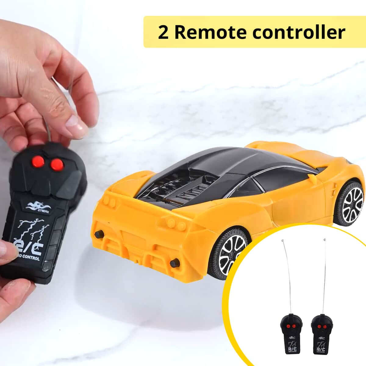 Yellow 4 Channels RC Stunt Car with Lights and Remote Control, Kids Stunt Car Toy For Birthday Gift (3xAA for Car, 2xAA for Controller Battery Not Included) image number 2